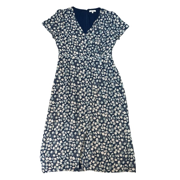 Madewell Dresses & Skirts - Madewell Womens Midi Dress Navy Blue Floral Daisy Faux Wrap Boho Casual 12